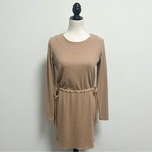 Charles Henry Camel Tan Ribbed Long Sleeve Side Ties Elastic Waistband Dress XS